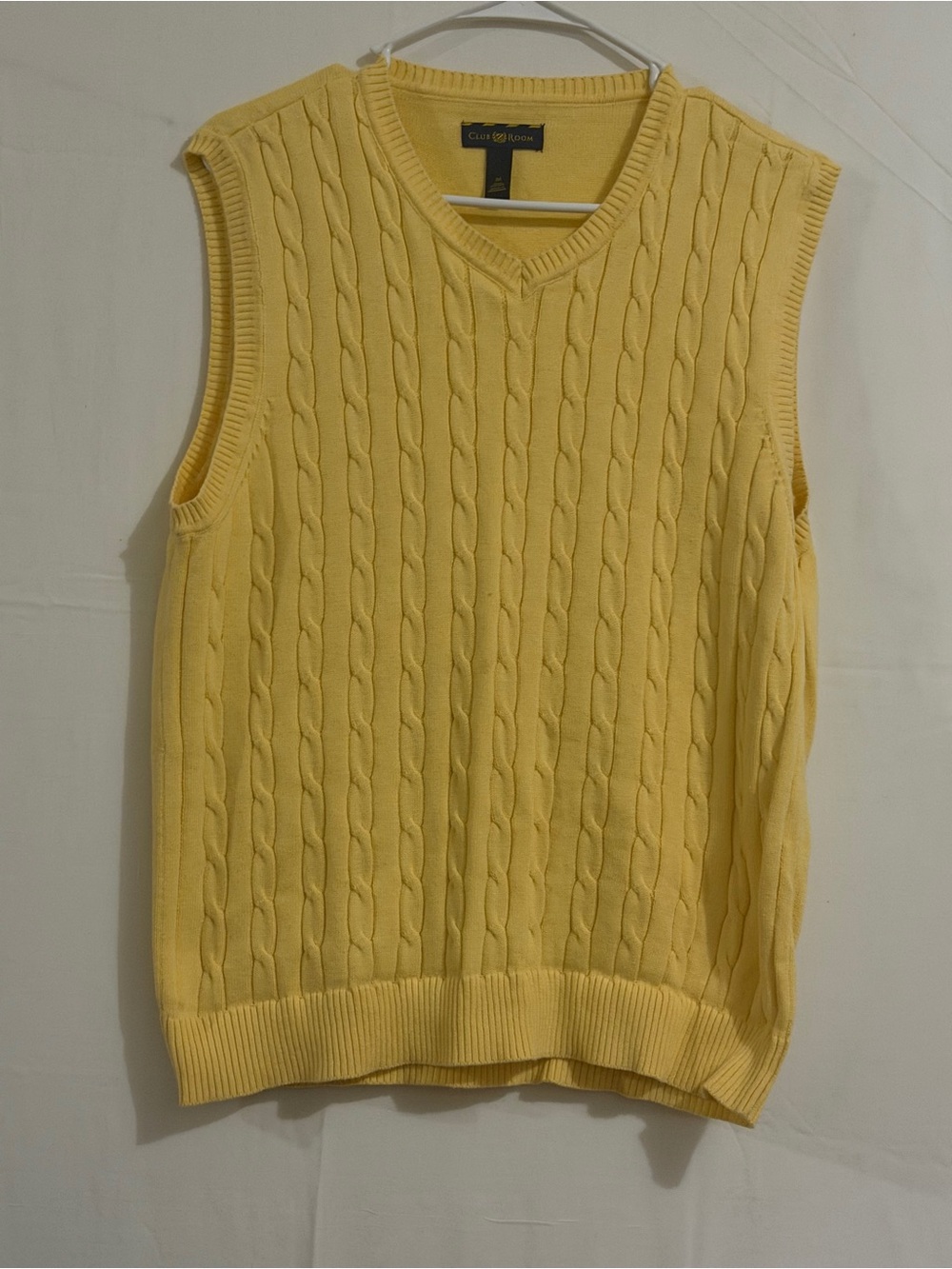 Club Room Pale Yellow Cable Knit V-Neck Sweater Vest